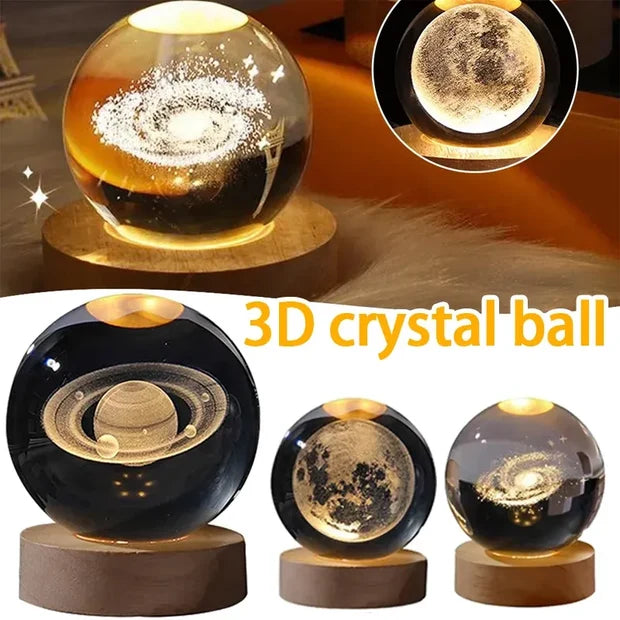3D Crystal Ball Planet Night Light – USB LED Lamp