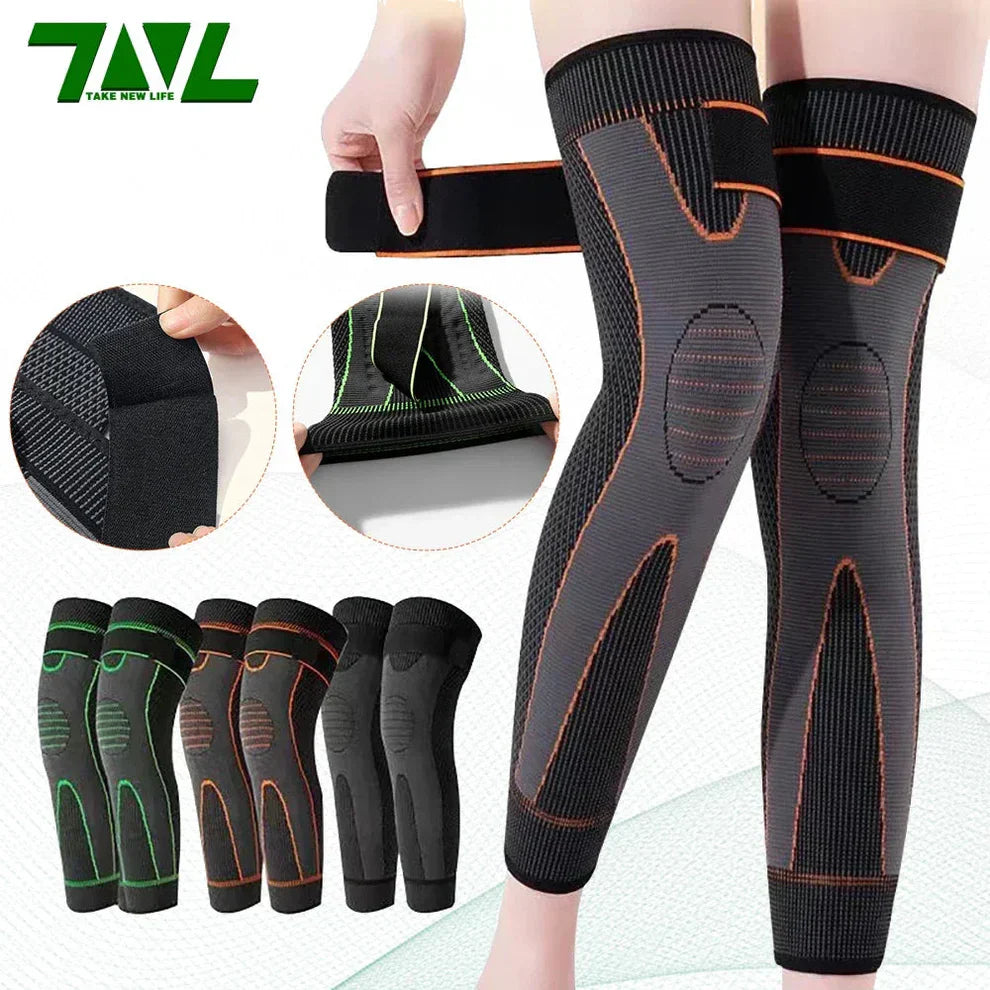Compression Knee Pad with Strap – Full Leg Sleeve for Arthritis Relief, Running & Gym Sports, Elastic Warm Brace with Self-Heating Support 1 pcs