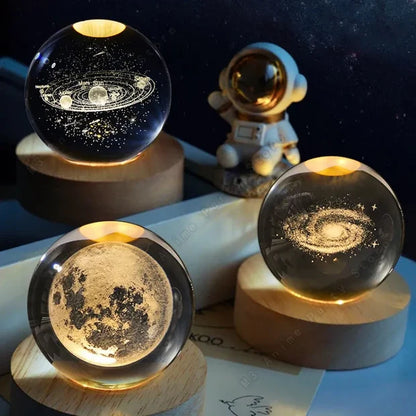 3D Crystal Ball Planet Night Light – USB LED Lamp