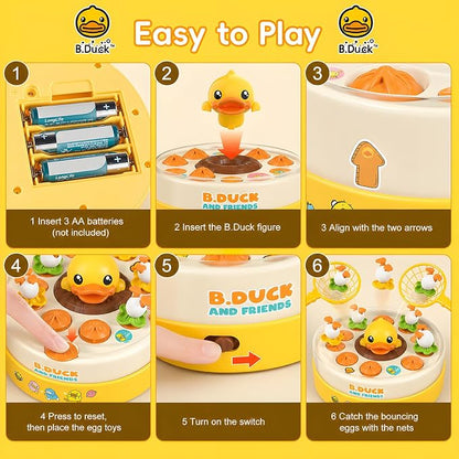 BDUCK+ Bounce and Catch Duck Game: Duck Toys for Kids Ages 3-8, Jumping Ducks Toddler Board Game with Music, 2 Player Interactive Preschool Toy, Birthday Gift for Boys and Girl