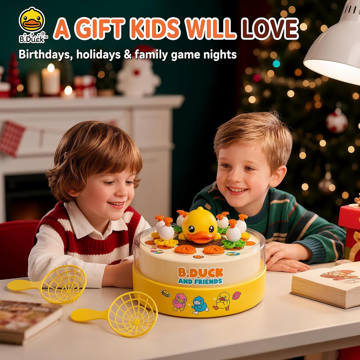 BDUCK+ Bounce and Catch Duck Game: Duck Toys for Kids Ages 3-8, Jumping Ducks Toddler Board Game with Music, 2 Player Interactive Preschool Toy, Birthday Gift for Boys and Girl
