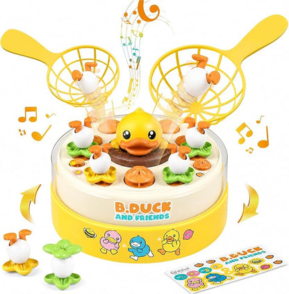 BDUCK+ Bounce and Catch Duck Game: Duck Toys for Kids Ages 3-8, Jumping Ducks Toddler Board Game with Music, 2 Player Interactive Preschool Toy, Birthday Gift for Boys and Girl