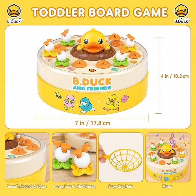 BDUCK+ Bounce and Catch Duck Game: Duck Toys for Kids Ages 3-8, Jumping Ducks Toddler Board Game with Music, 2 Player Interactive Preschool Toy, Birthday Gift for Boys and Girl