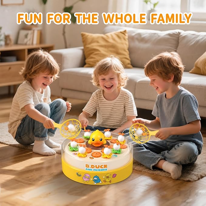 BDUCK+ Bounce and Catch Duck Game: Duck Toys for Kids Ages 3-8, Jumping Ducks Toddler Board Game with Music, 2 Player Interactive Preschool Toy, Birthday Gift for Boys and Girl