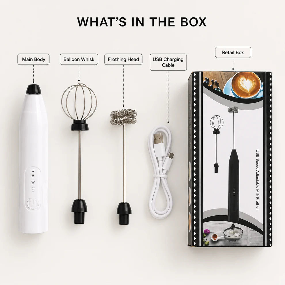-in-1 Rechargeable Milk Frother & Egg Beater – Complete USB Set