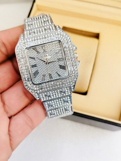 Ladies Stylish Stone Watch – Black and silver